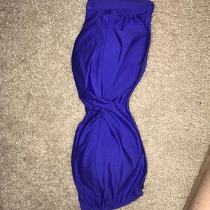 blue strapless bathing suit